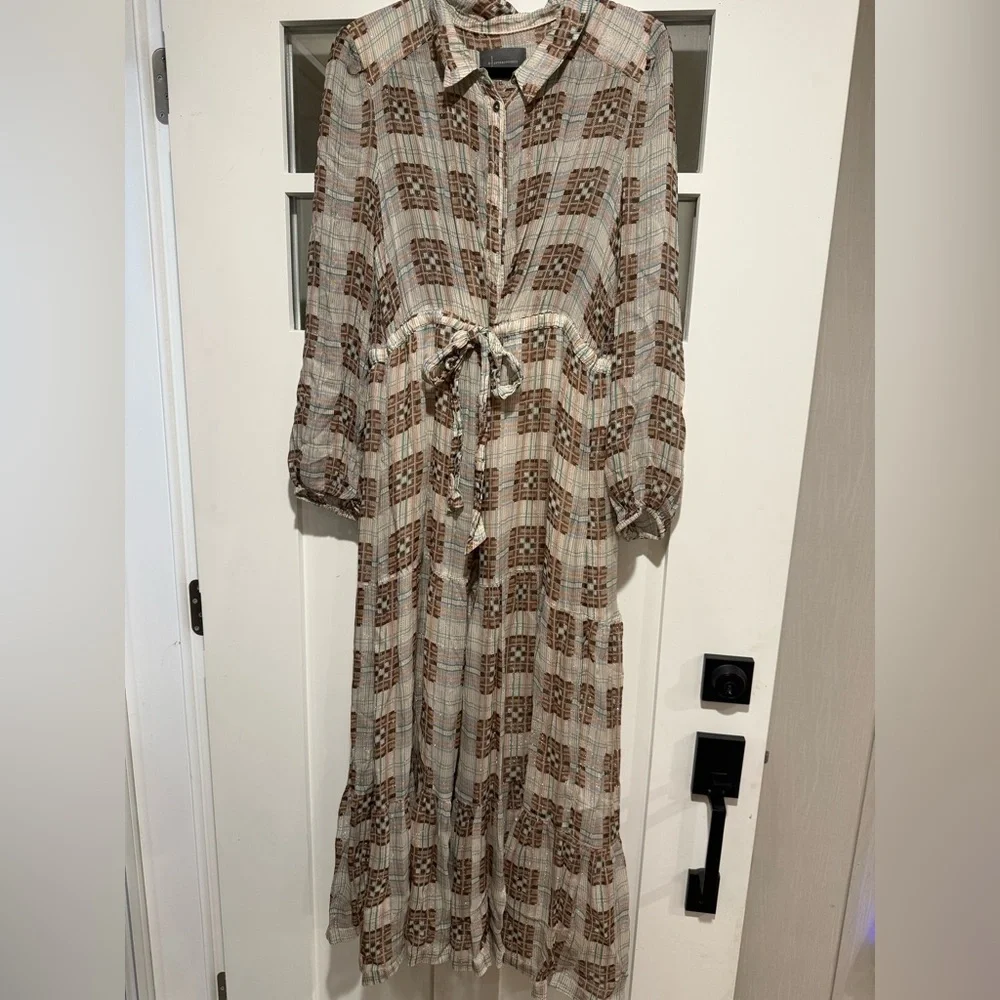 Anthropologie Elizabeth Brown and Cream Long Maxi Sleeve Dress ⭐️ STUNNING! - Picture 9 of 9